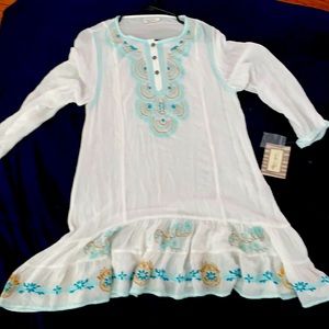 Beautiful sheer dress NWT seablue/gold embroidery.